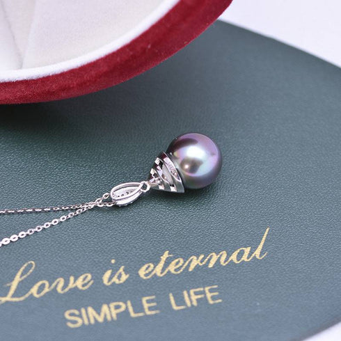 Tahitian Pearl & Grace CZ Pendant Necklace - House Of Pearls